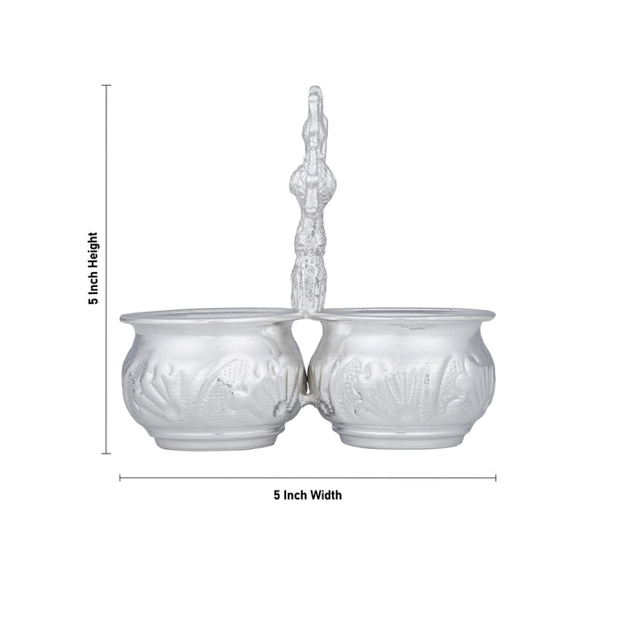 2 Cups Chomukha With Annam Handle - 5 x 5 Inches | German Silver Panchwala/ Kumkum Holder for Pooja/ 170 Gms - Bowls