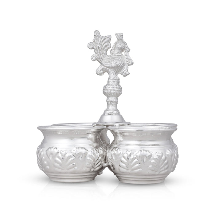 4 Cups Chomukha With Annam Handle - 6 x 5 Inches | German Silver Panchwala/ Kumkum Holder for Pooja/ 375 Gms - Bowls