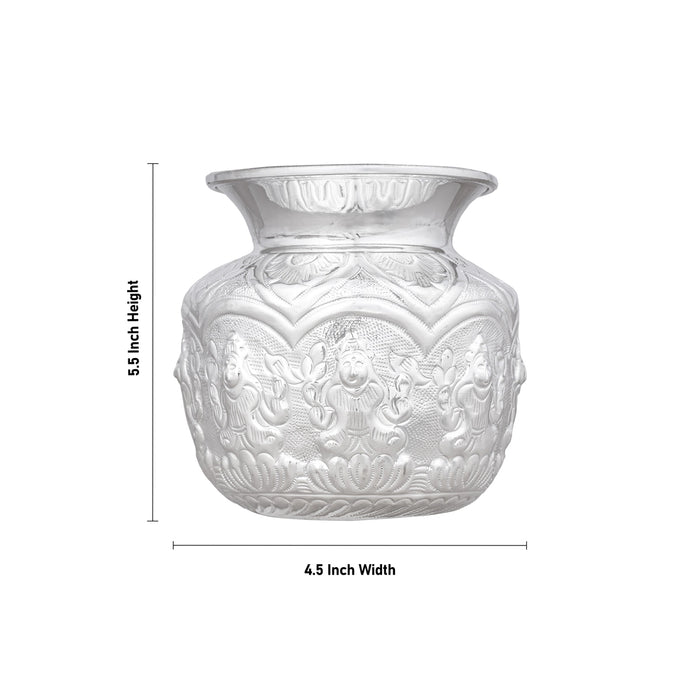 Ashtalakshmi Chombu - 5.5 x 4.5 Inches | German Silver Lota/ Ashtalakshmi Kalasam for Pooja/ 280 Gms Approx - Kalash & Pooja Lota