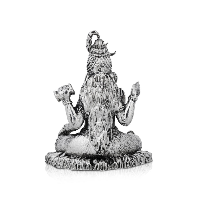 Shiva Statue Sitting On Base - 4 x 3 Inches | German Silver Shiv Murti/ Antique Polish Shiv Statue for Pooja - German Silver Murties