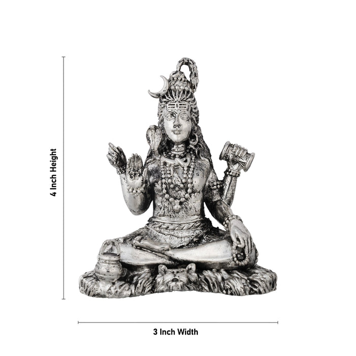 Shiva Statue Sitting On Base - 4 x 3 Inches | German Silver Shiv Murti/ Antique Polish Shiv Statue for Pooja - German Silver Murties