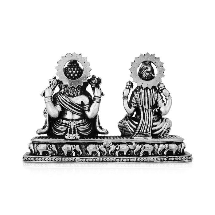Lakshmi Murti & Ganesh Murti Sitting On Base - 3 x 4.25 Inches | German Silver Antique Polish Idol for Pooja - German Silver Murties