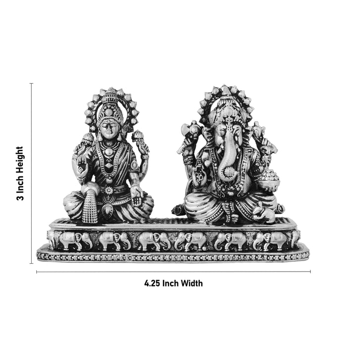 Lakshmi Murti & Ganesh Murti Sitting On Base - 3 x 4.25 Inches | German Silver Antique Polish Idol for Pooja - German Silver Murties