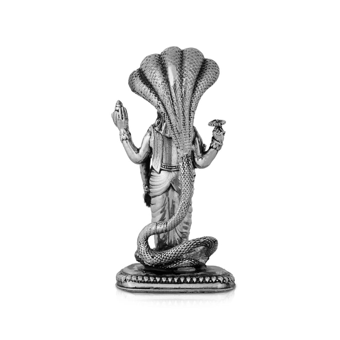 Vishnu Murti With Sheshnag Standing On Base - 4 x 2 Inches | German Silver/Antique Polish Vishnu Idol for Pooja - German Silver Murties