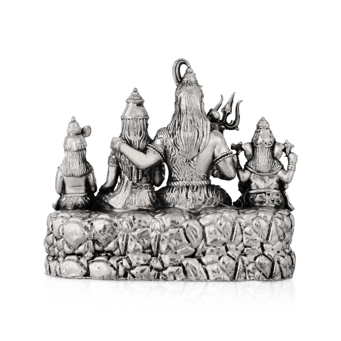 Shiv Family Murti Sitting On Base - 4 x 5 Inches | German Silver/Antique Polish Shiva Family Statue for Worship - German Silver Murties