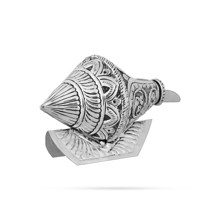 Abhishek Shankh - 4 x 6.75 Inches | German Silver Pooja Shankh/ Antique Polish Conch for Pooja - Pooja Shankh