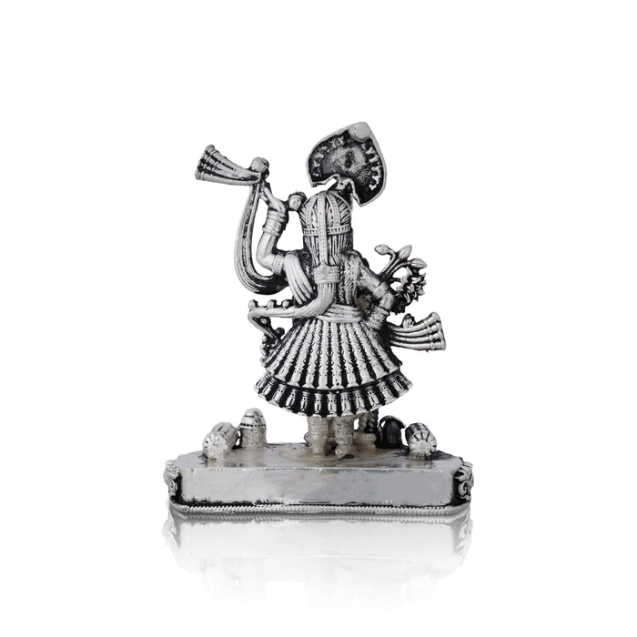 Shrinathji Murti Standing On Base - 4 x 3 Inches | German Silver & Antique Polish Shreenathji Murti for Pooja - Aluminium Murties