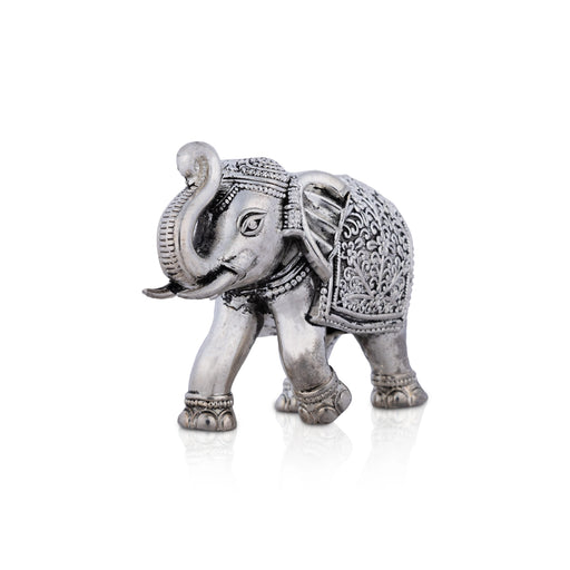 Trunk Up Elephant Statue - 3 x 4 Inches | Antique German Silver Elephant Idol/ Elephant Figurine for Table Top - Table Stand Accessories