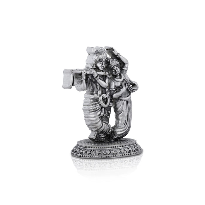 Radha Krishna Murti With Base - 3.5 x 2.25 Inches | German Silver & Antique Polish Radha Krishna Idol for Pooja - German Silver Murties