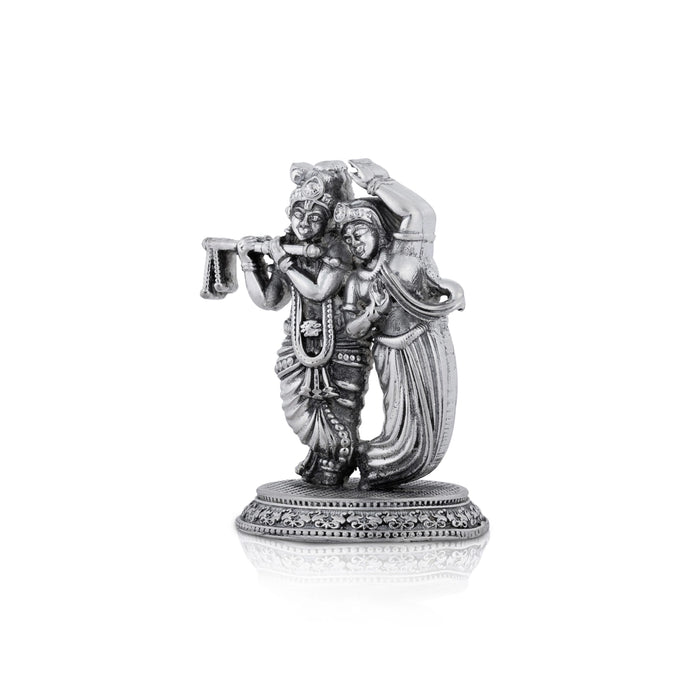 Radha Krishna Murti With Base - 3.5 x 2.25 Inches | German Silver & Antique Polish Radha Krishna Idol for Pooja - German Silver Murties