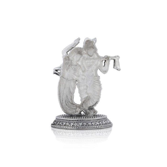 Radha Krishna Murti With Base - 3.5 x 2.25 Inches | German Silver & Antique Polish Radha Krishna Idol for Pooja - German Silver Murties