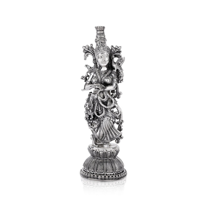 Radha Murti Standing On Base - 11 x 3.5 Inches | German Silver Radha Statue/Antique Polish Radha Idol for Home - German Silver Murties