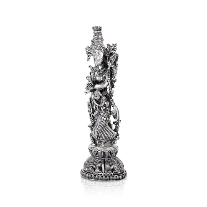 Radha Murti Standing On Base - 11 x 3.5 Inches | German Silver Radha Statue/Antique Polish Radha Idol for Home - German Silver Murties