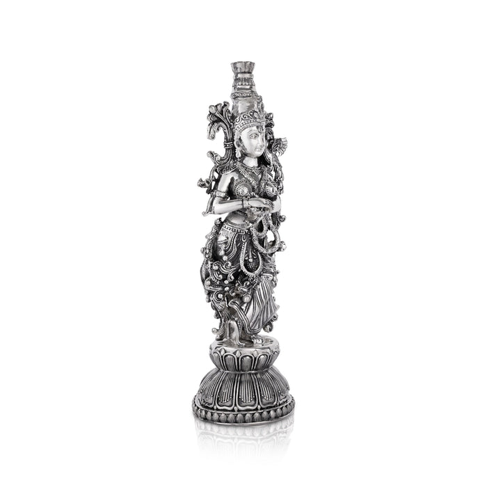 Radha Murti Standing On Base - 11 x 3.5 Inches | German Silver Radha Statue/Antique Polish Radha Idol for Home - German Silver Murties