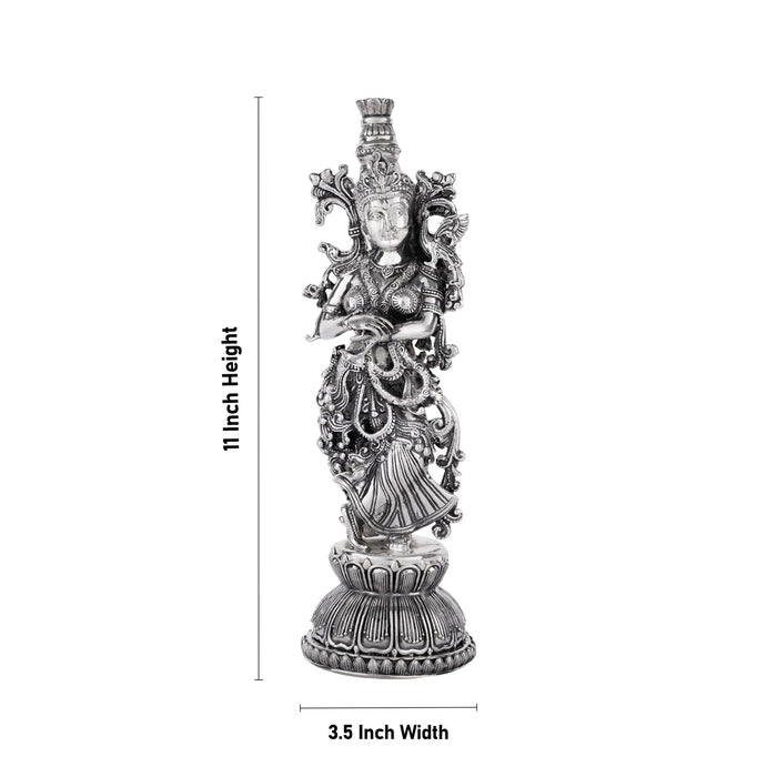 Radha Murti Standing On Base - 11 x 3.5 Inches | German Silver Radha Statue/Antique Polish Radha Idol for Home - German Silver Murties