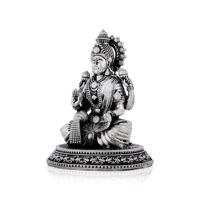 Lakshmi Idol Sitting On Lotus Base - 4 x 3.5 Inches | German Silver & Antique Polish Laxmi Idol for Worship - German Silver Murties