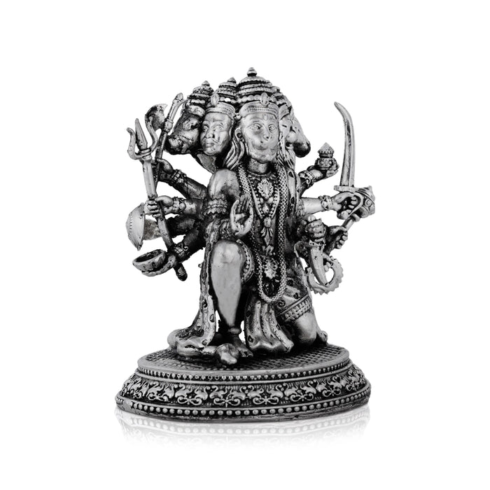 Panchmukhi Hanuman Murti Mandir With Base - 4 x 3.25 Inches | Antique German Silver Anjaneya Statue for Pooja - German Silver Murties