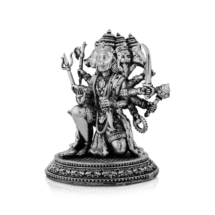 Panchmukhi Hanuman Murti Mandir With Base - 4 x 3.25 Inches | Antique German Silver Anjaneya Statue for Pooja - German Silver Murties