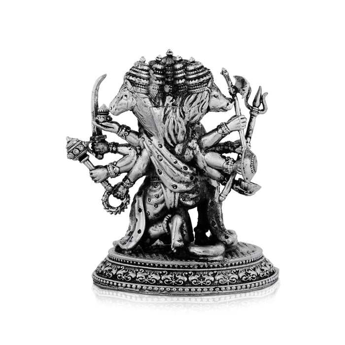 Panchmukhi Hanuman Murti Mandir With Base - 4 x 3.25 Inches | Antique German Silver Anjaneya Statue for Pooja - German Silver Murties