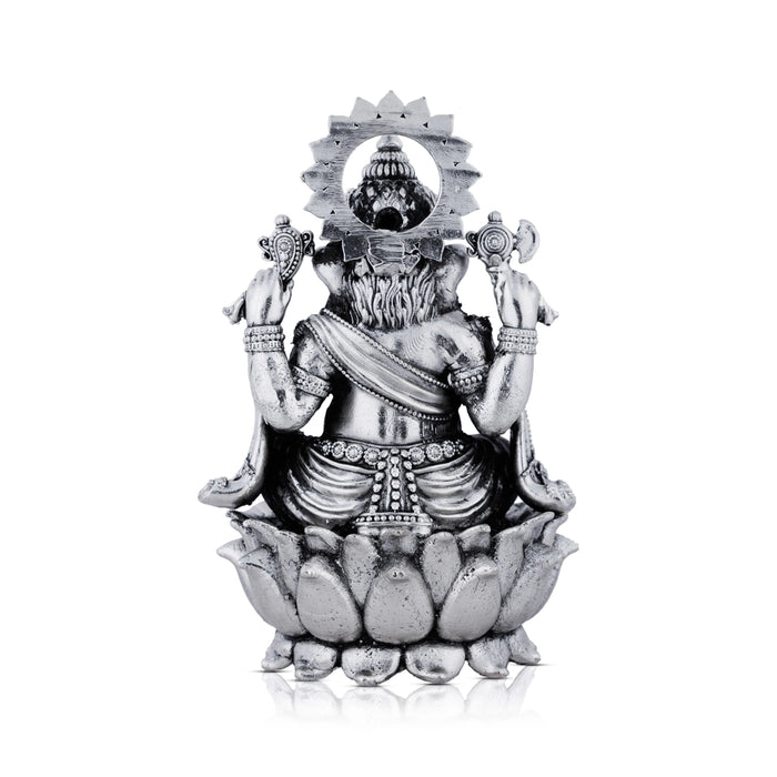 Ganesh Murti Sitting On Lotus Base - 4.5 x 2.75 Inches | German Silver/Antique Polish Ganpati Murti for Worship - German Silver Murties