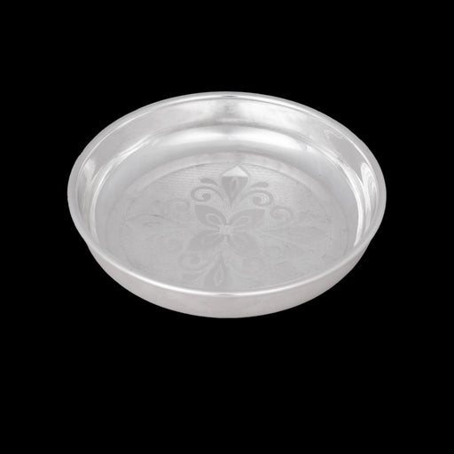 German Silver Plate - 0.5 x 4 Inches | Engraved Flower Design Pooja Thali Plate/ Pooja Plate for Home Decor - Pooja Plate & Tray