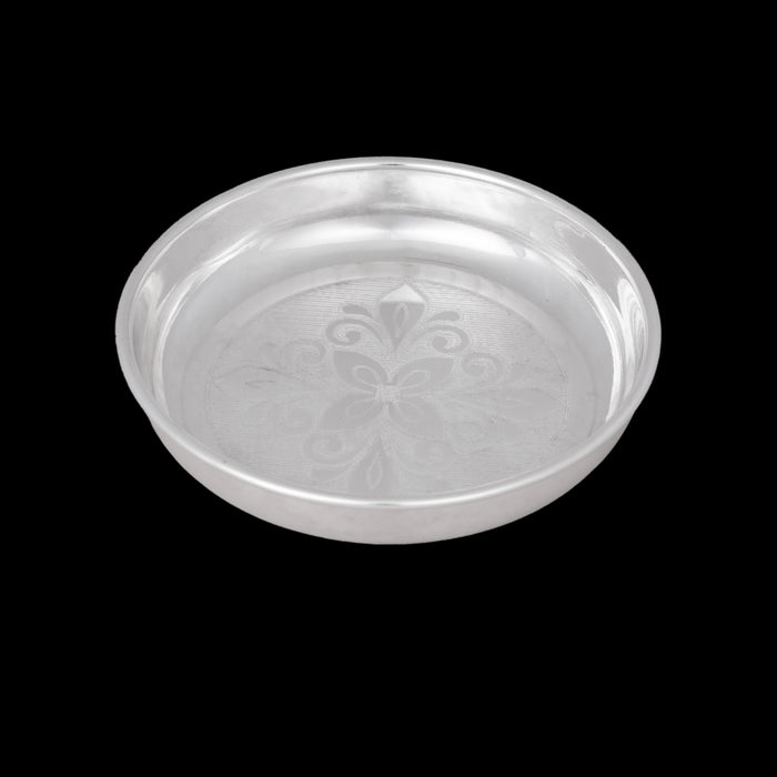German Silver Plate - 0.5 x 4 Inches | Engraved Flower Design Pooja Thali Plate/ Pooja Plate for Home Decor - Pooja Plate & Tray