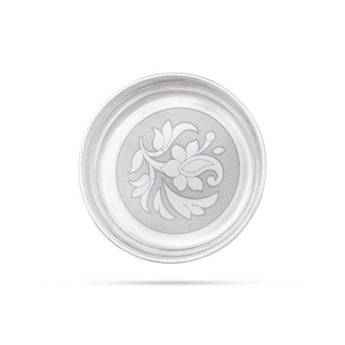 German Silver Plate - 1 x 5 Inches | Engraved Flower Design Pooja Thali Plate/ Pooja Plate for Home Decor - Pooja Plate & Tray