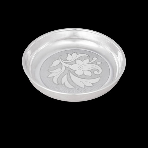German Silver Plate - 1 x 5 Inches | Engraved Flower Design Pooja Thali Plate/ Pooja Plate for Home Decor - Pooja Plate & Tray