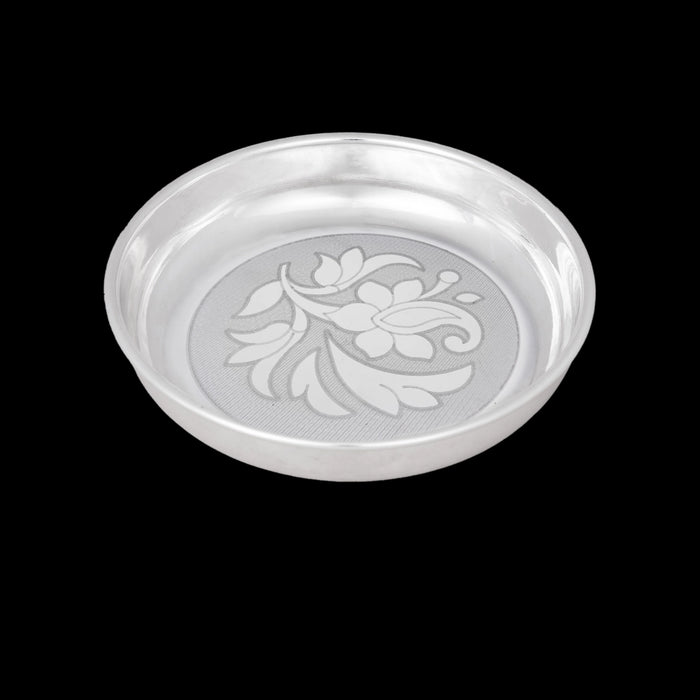 German Silver Plate - 1 x 5 Inches | Engraved Flower Design Pooja Thali Plate/ Pooja Plate for Home Decor - Pooja Plate & Tray