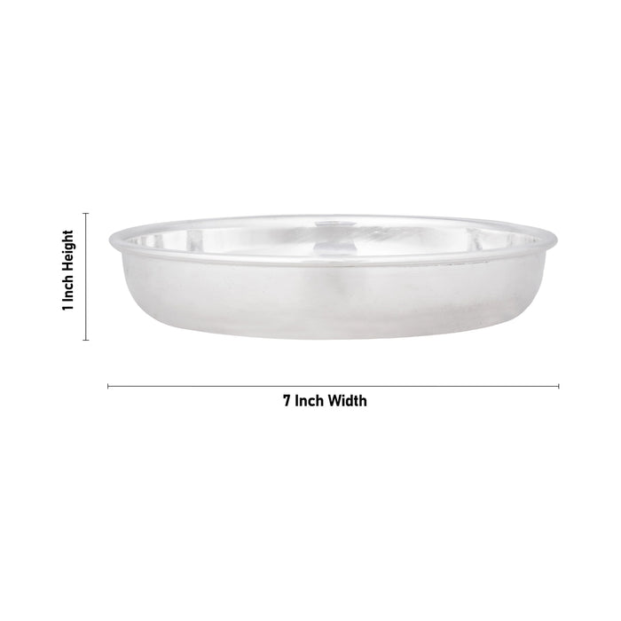 German Silver Plate - 1 x 7 Inches | Engraved Peacock Design Pooja Thali Plate/ Pooja Plate for Home Decor - Pooja Plate & Tray