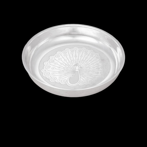 German Silver Plate - 1 x 7 Inches | Engraved Peacock Design Pooja Thali Plate/ Pooja Plate for Home Decor - Pooja Plate & Tray