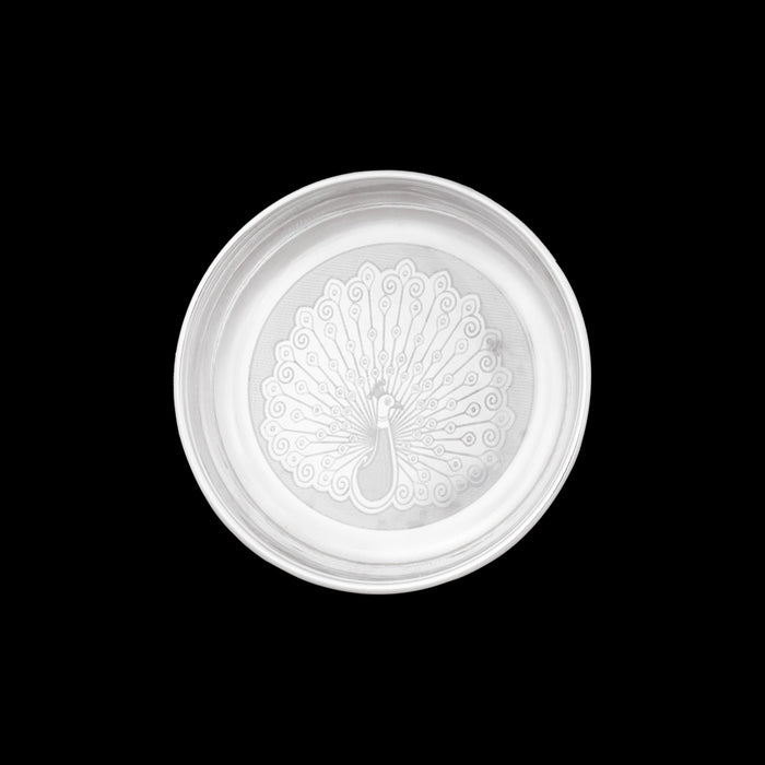 German Silver Plate - 1 x 7 Inches | Engraved Peacock Design Pooja Thali Plate/ Pooja Plate for Home Decor - Pooja Plate & Tray