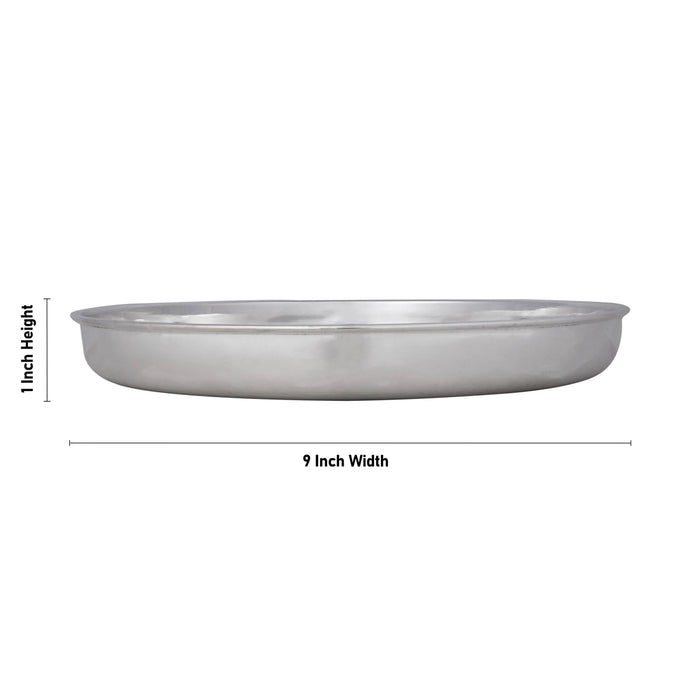 German Silver Plate - 1 x 9 Inches | Engraved Flower Design Pooja Thali Plate/ Pooja Plate for Home Decor - Pooja Plate & Tray