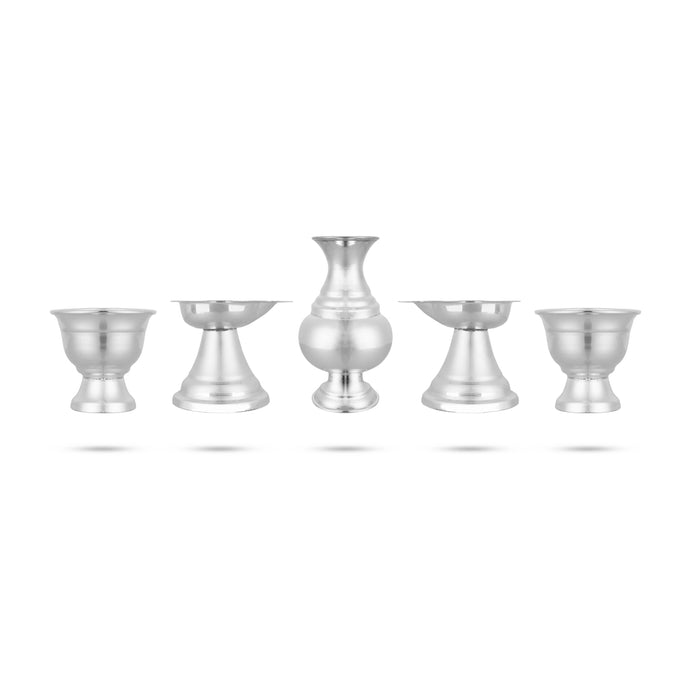 Pooja Thali Set | German Silver Thali Set/ 6 Pcs/ Puja Thali Set for Home & Temple - Pooja Thali Sets