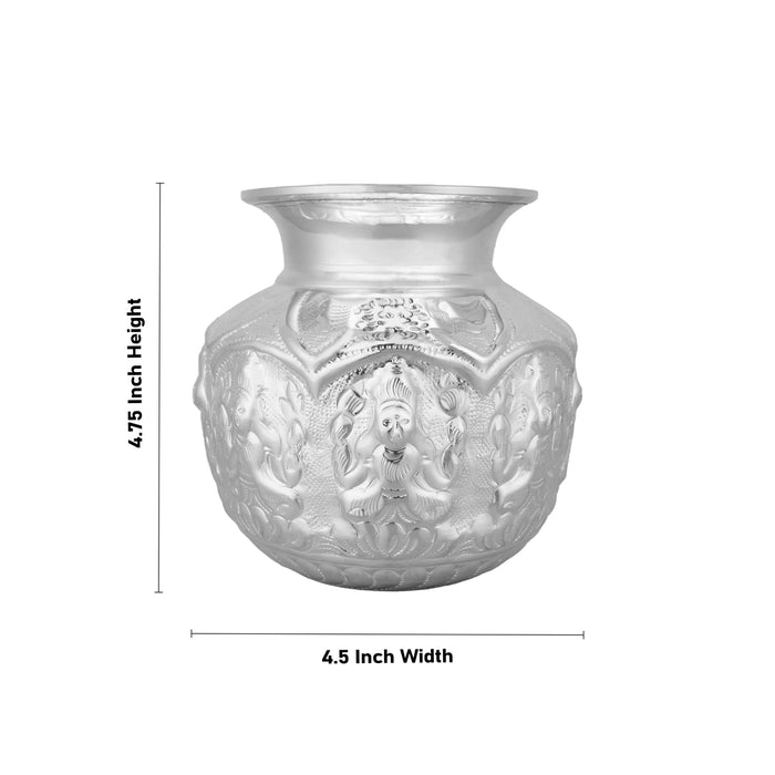 Ashtalakshmi Design Chombu - 4.75 x 4.5 Inches | German Silver Lota/ Kalash Pot for Pooja Decor - Kalash & Pooja Lota