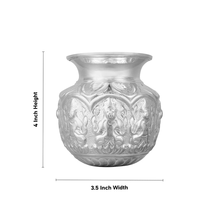 Ashtalakshmi Design Chombu - 4 x 3.5 Inches | German Silver Lota/ Kalash Pot for Pooja Decor - Kalash & Pooja Lota