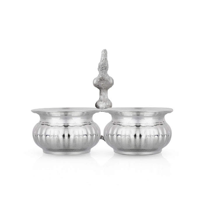 German Silver 2 Chandan Cup With Annam Design Handle - 3.5 x 4 Inches | Pooja Bowl for Home & Pooja Decor - Bowls