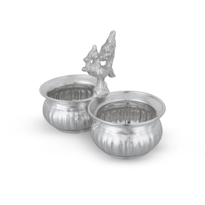 German Silver 2 Chandan Cup With Annam Design Handle - 3.5 x 4 Inches | Pooja Bowl for Home & Pooja Decor - Bowls