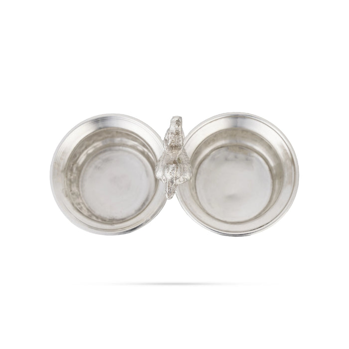 German Silver 2 Chandan Cup With Annam Design Handle - 3.5 x 4 Inches | Pooja Bowl for Home & Pooja Decor - Bowls