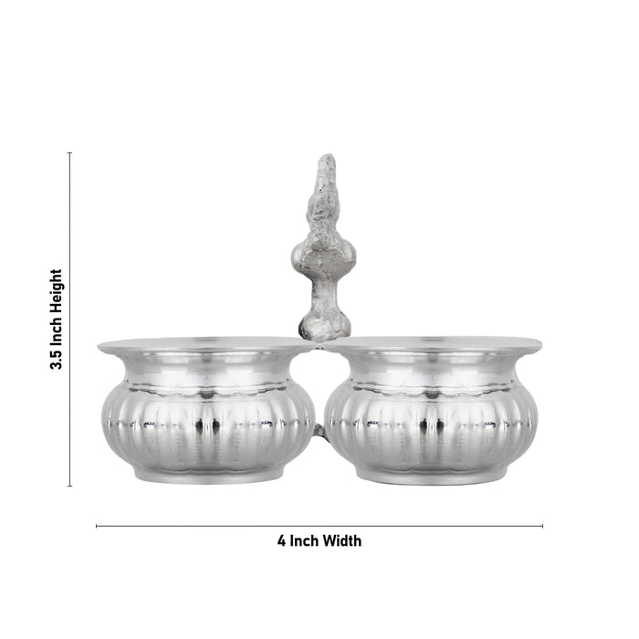 German Silver 2 Chandan Cup With Annam Design Handle - 3.5 x 4 Inches | Pooja Bowl for Home & Pooja Decor - Bowls