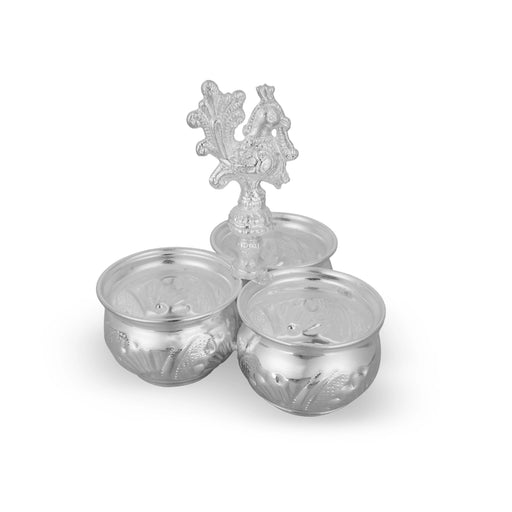 German Silver 3 Chandan Cup With Annam Design Handle - 5.25 x 5 Inches | Pooja Bowl for Home & Pooja Decor - Bowls