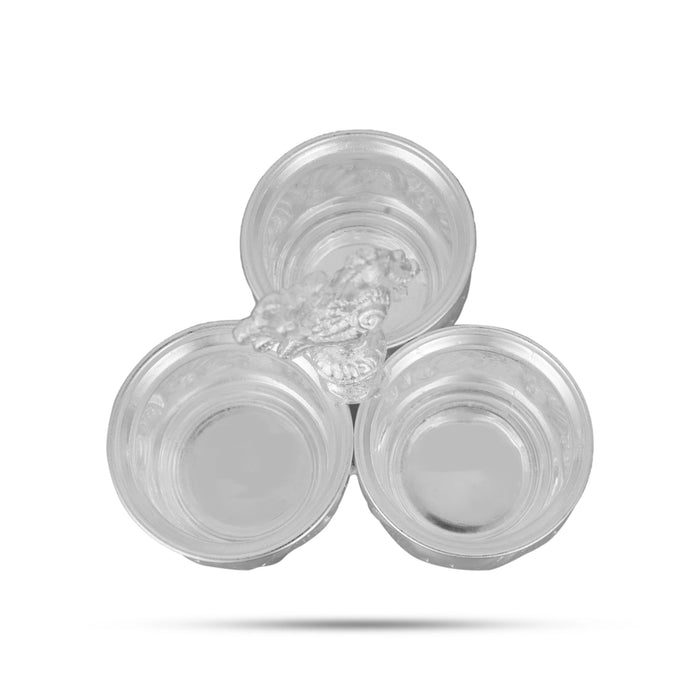 German Silver 3 Chandan Cup With Annam Design Handle - 5.25 x 5 Inches | Pooja Bowl for Home & Pooja Decor - Bowls