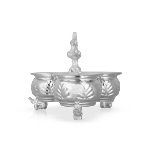German Silver 3 Chandan Cup With Annam Design Handle - 4 x 4.5 Inches | Elephant Design Base Pooja Bowl for Home - Bowls