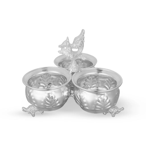 German Silver 3 Chandan Cup With Annam Design Handle - 4 x 4.5 Inches | Elephant Design Base Pooja Bowl for Home - Bowls