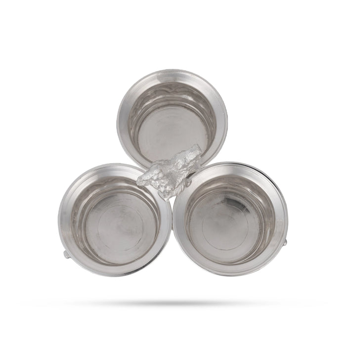German Silver 3 Chandan Cup With Annam Design Handle - 4 x 4.5 Inches | Elephant Design Base Pooja Bowl for Home - Bowls