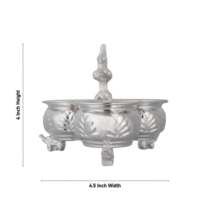German Silver 3 Chandan Cup With Annam Design Handle - 4 x 4.5 Inches | Elephant Design Base Pooja Bowl for Home - Bowls