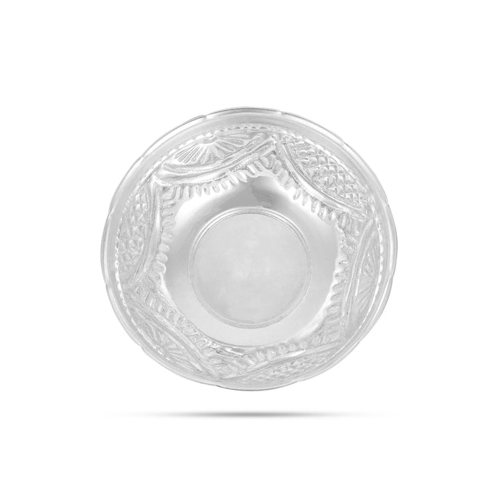 German Silver Bowl - 2.5 x 5.5 Inches | Embossed Design Pooja Cup/ Pooja Bowl/ Chandan Bowl for Home - Bowls