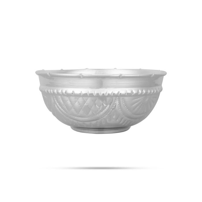 German Silver Bowl - 2 x 4.5 Inches | Embossed Design Pooja Cup/ Pooja Bowl/ Chandan Bowl for Home - Bowls