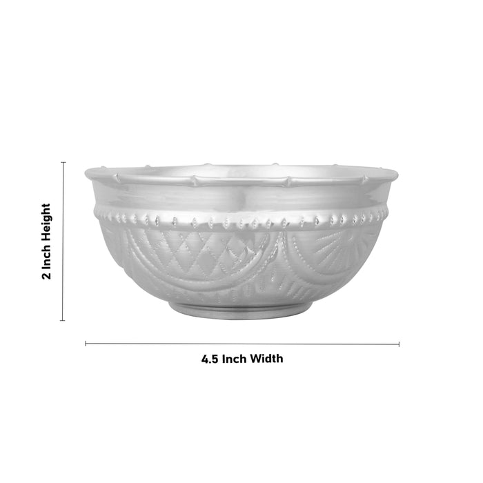 German Silver Bowl - 2 x 4.5 Inches | Embossed Design Pooja Cup/ Pooja Bowl/ Chandan Bowl for Home - Bowls