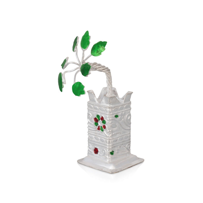 Thulasi Maadam - 2.5 x 1 Inches | German Silver/ Tulasi Vrindavan/ Tulasi Maadam for Pooja - Pooja Thali Accessories